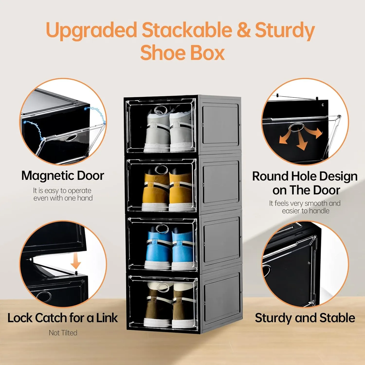 12 Pack Shoe Boxes Stackable,Upgraded Sturdy Shoe Storage Boxes with Clear Magnetic Door,Multifunctional Sneaker Storage, Shoe Box Organizer Fit up to US Size 12 Gray(13.8”x 9.84”x 7.1”)