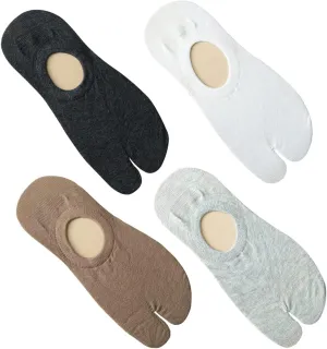 4 Pairs tabi socks invisible socks mens slipper socks mens low cut socks kimono 2 toe socks men no show socks No Show Anti-slip Socks Two-finger Socks Low Cut Ankle Sock cotton man