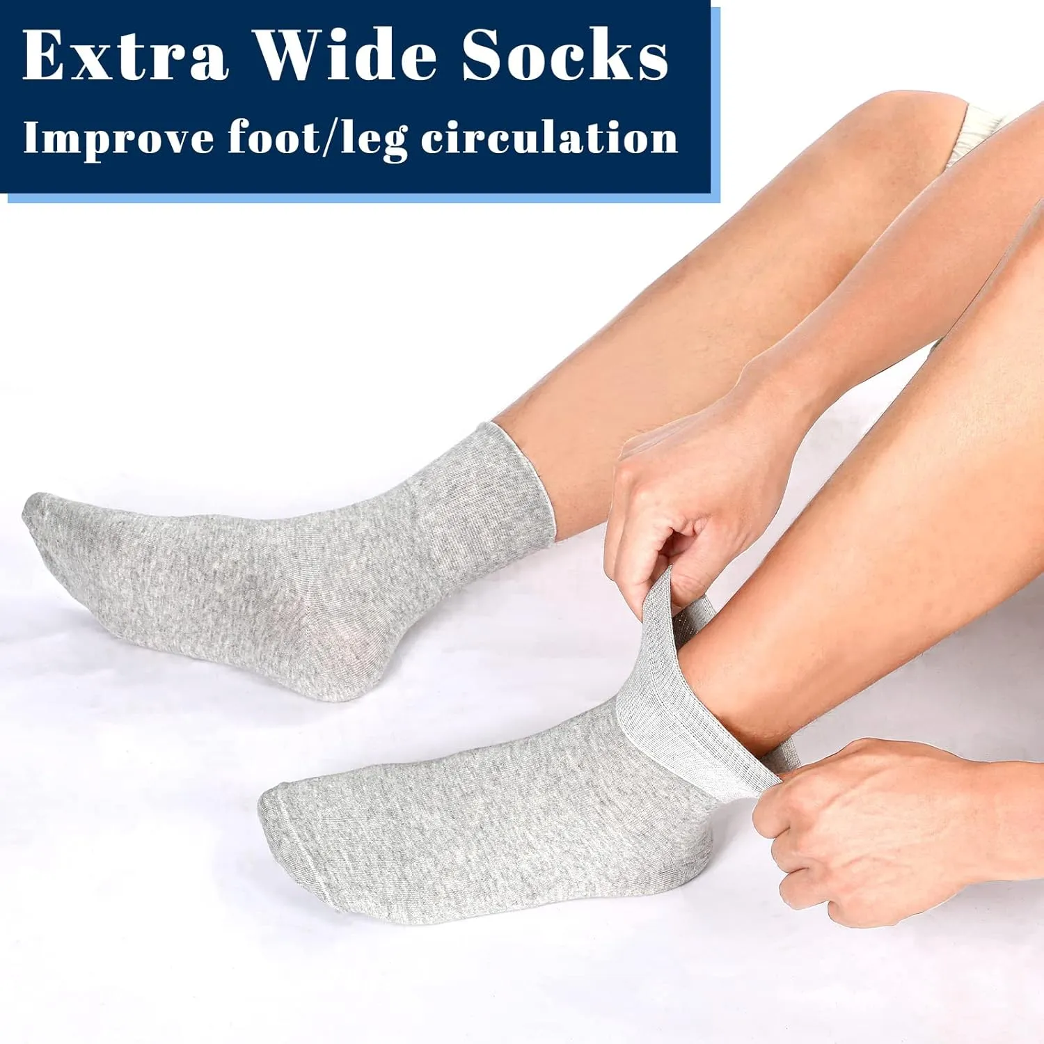 6 Pairs Non Binding Loose Fit Ankle Socks - Seamless Wide Thin Crew Socks with No Elastic Top for Men & Women, Plus