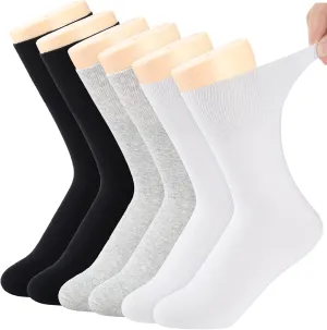 6 Pairs Non Binding Loose Fit Ankle Socks - Seamless Wide Thin Crew Socks with No Elastic Top for Men & Women, Plus