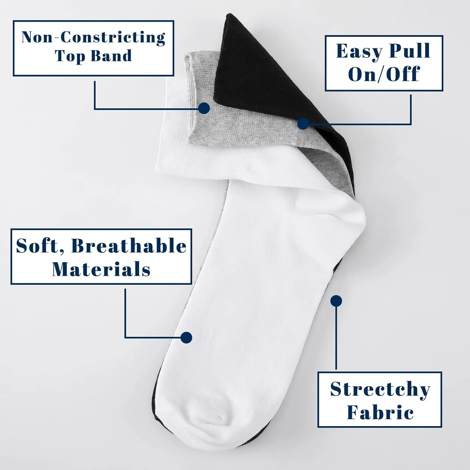 6 Pairs Non Binding Loose Fit Ankle Socks - Seamless Wide Thin Crew Socks with No Elastic Top for Men & Women, Plus