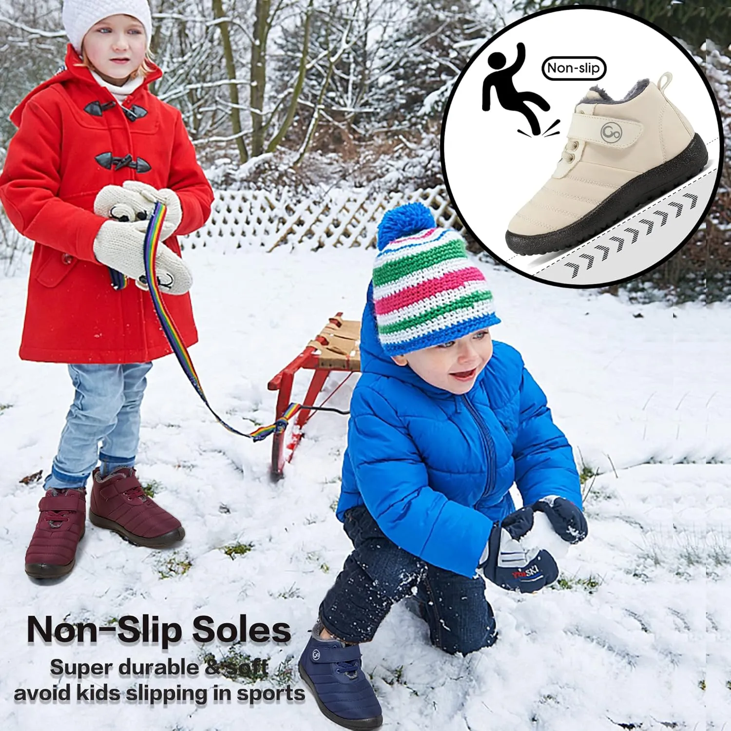 Ablanczoom Boys Girls Winter Snow Boots - Comfortable Warm Fur Lined Toddler Boot Outdoor Waterproof Slip On Walking Ankle Booties For Little Kid