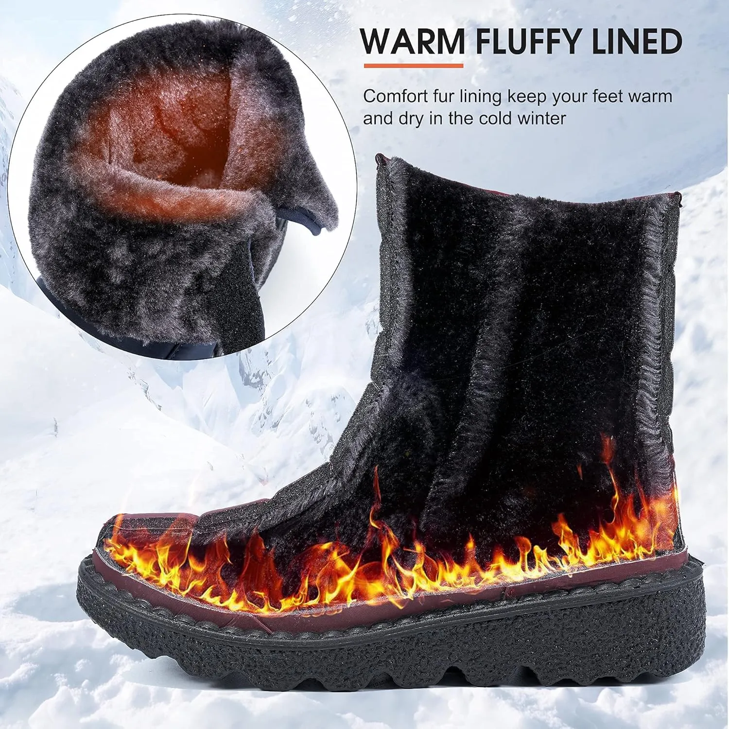 Ablanczoom Womens Winter Snow Boots With Warm Fur Lining Comfortable Booties Non Slip Waterproof Outdoor Shoes