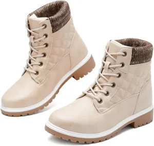 Adokoo Boots for Women Waterproof Fall Winter Ankle Boots Snow Black Combat Boots Lace Up Non Slip for Hiking Work