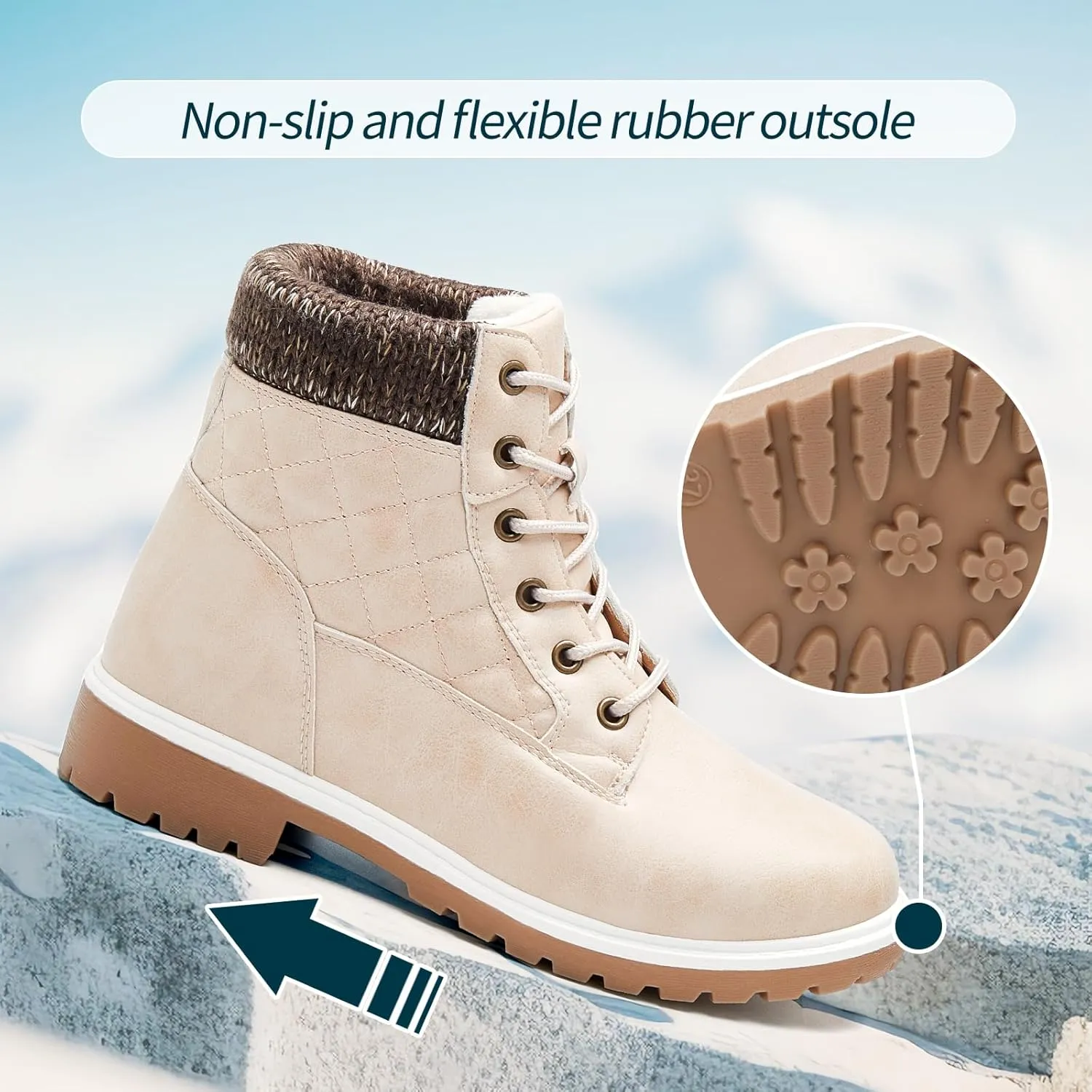 Adokoo Boots for Women Waterproof Fall Winter Ankle Boots Snow Black Combat Boots Lace Up Non Slip for Hiking Work