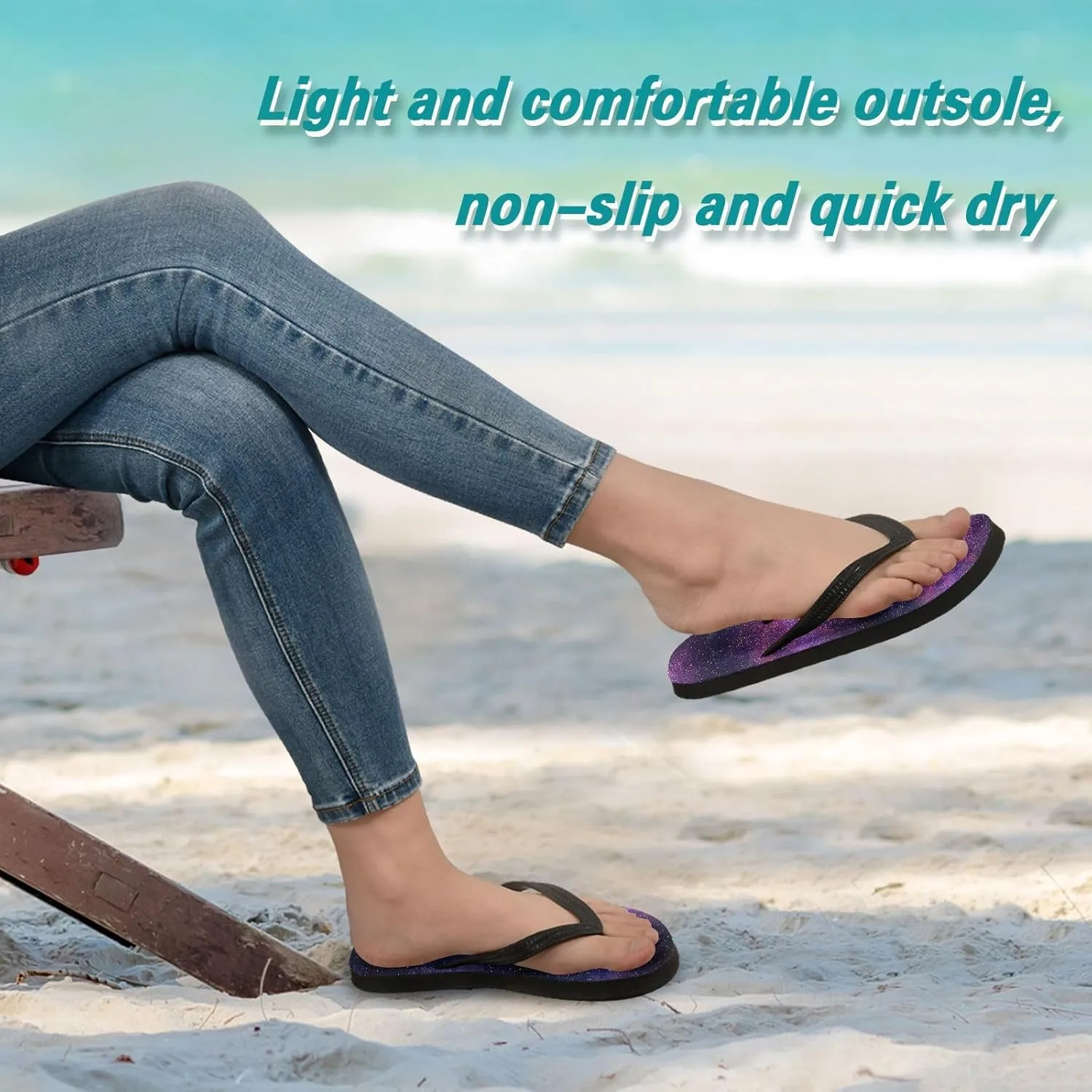 ALAZA Universe Stars Nebula Galaxy Flip Flops for Women Fashion Beach Slippers Comfort Mens Flip Flops Non-Slip Rubber Shower Slippers Sandal for Hotel Travel Sport,XS