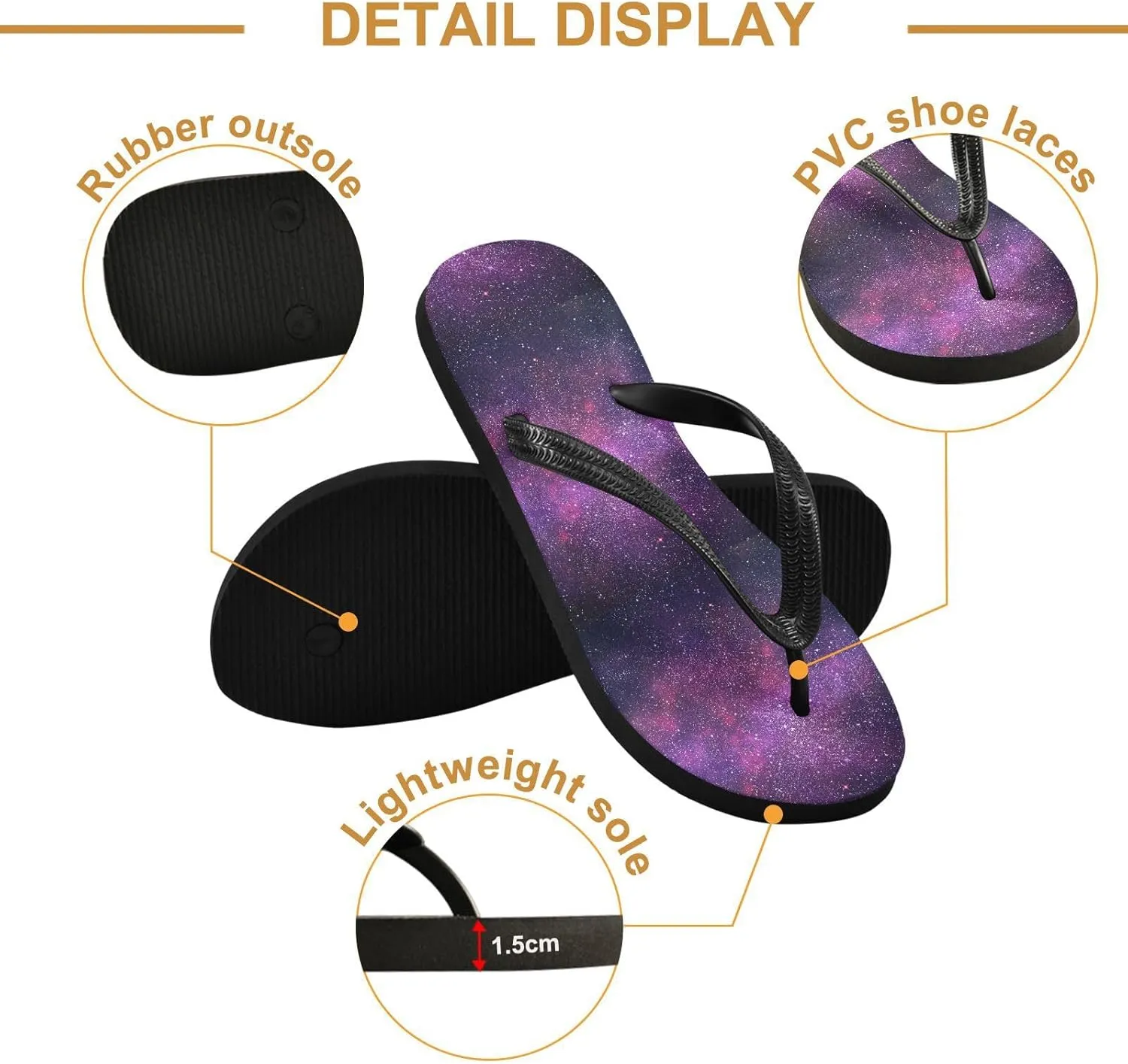 ALAZA Universe Stars Nebula Galaxy Flip Flops for Women Fashion Beach Slippers Comfort Mens Flip Flops Non-Slip Rubber Shower Slippers Sandal for Hotel Travel Sport,XS