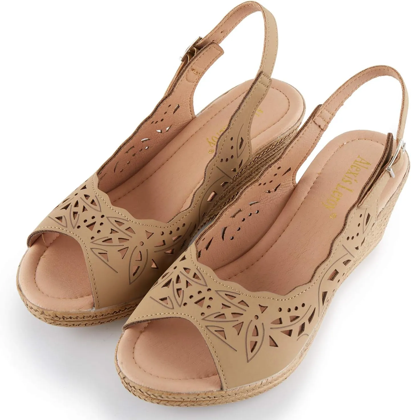 Alexis Leroy Wedge Heel Cut-Out Vamp Peep Toe Slingback Women's Sandals