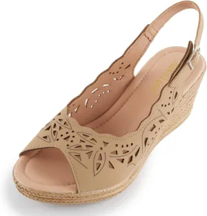 Alexis Leroy Wedge Heel Cut-Out Vamp Peep Toe Slingback Women's Sandals