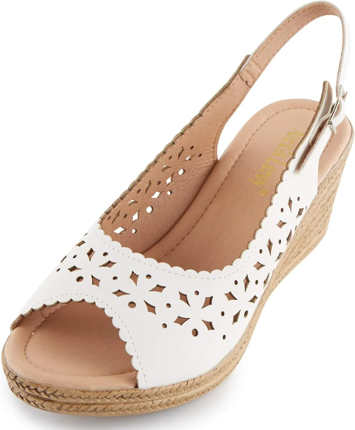 Alexis Leroy Wedge Heel Cut-Out Vamp Peep Toe Slingback Women's Sandals