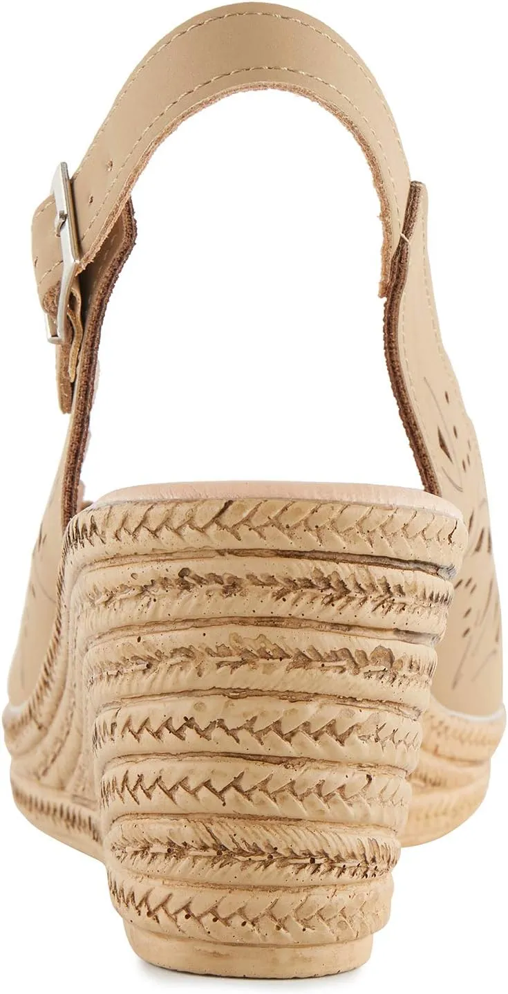 Alexis Leroy Wedge Heel Cut-Out Vamp Peep Toe Slingback Women's Sandals