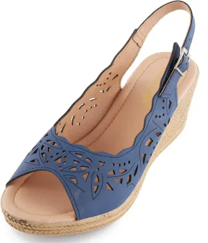 Alexis Leroy Wedge Heel Cut-Out Vamp Peep Toe Slingback Women's Sandals