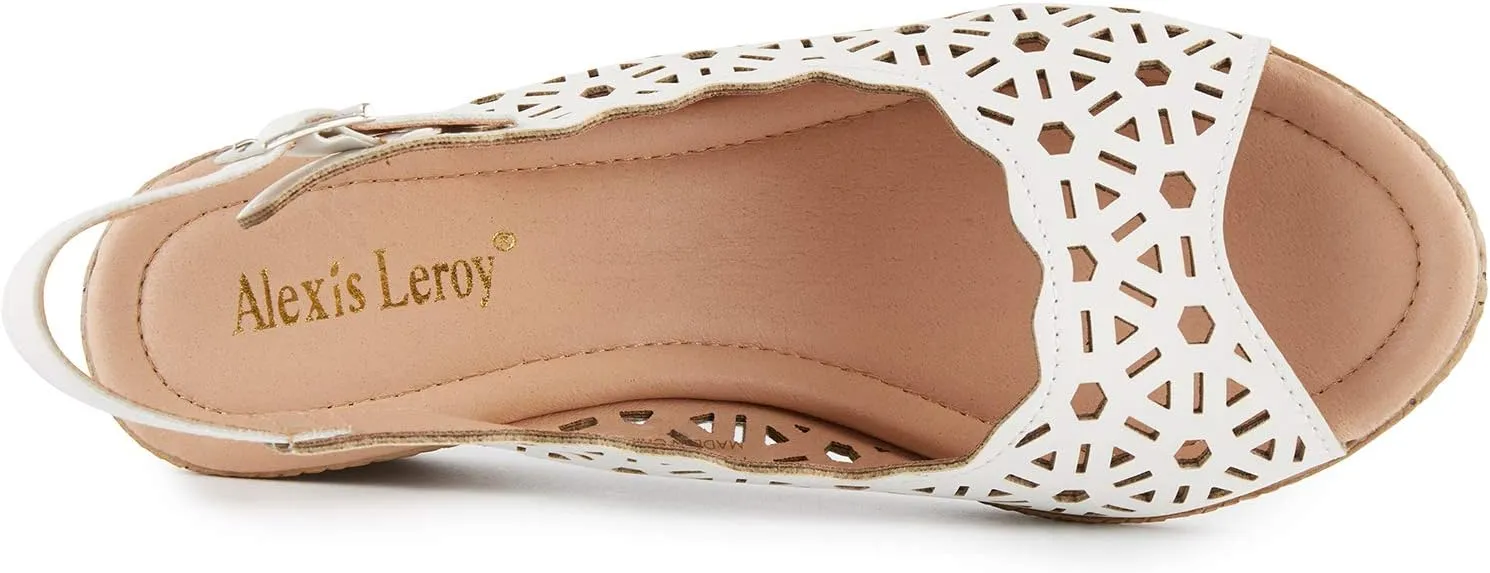 Alexis Leroy Wedge Heel Cut-Out Vamp Peep Toe Slingback Women's Sandals