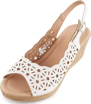 Alexis Leroy Wedge Heel Cut-Out Vamp Peep Toe Slingback Women's Sandals