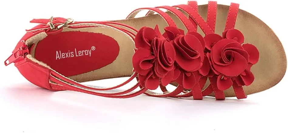 Alexis Leroy Women's Summer T-Straps Buckle Design Fashion Wedge Heel Sandals