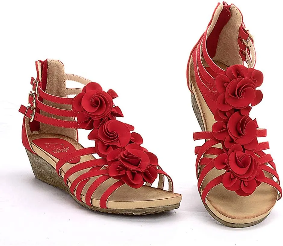 Alexis Leroy Women's Summer T-Straps Buckle Design Fashion Wedge Heel Sandals