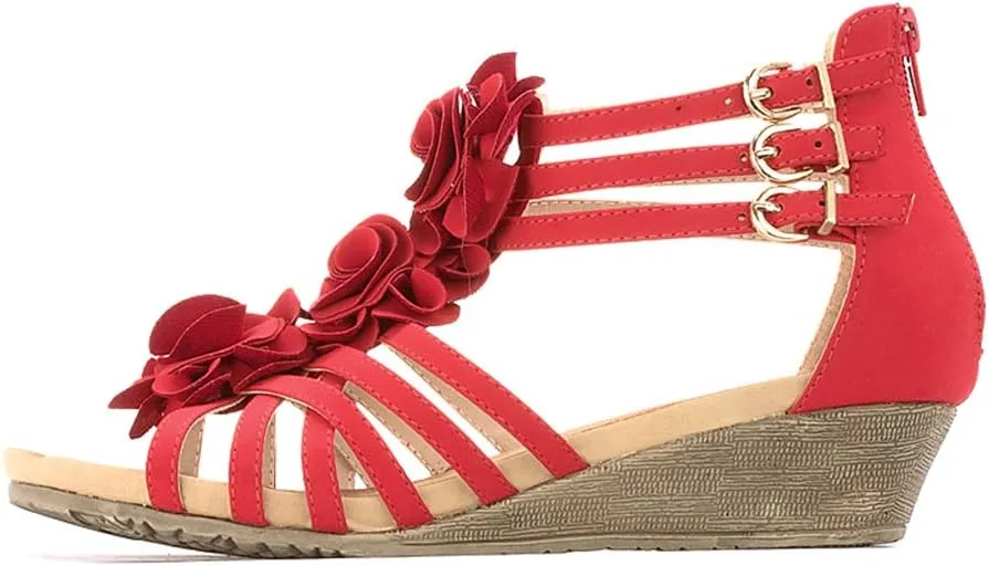 Alexis Leroy Women's Summer T-Straps Buckle Design Fashion Wedge Heel Sandals