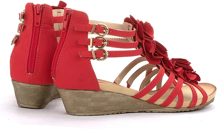 Alexis Leroy Women's Summer T-Straps Buckle Design Fashion Wedge Heel Sandals