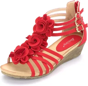 Alexis Leroy Women's Summer T-Straps Buckle Design Fashion Wedge Heel Sandals