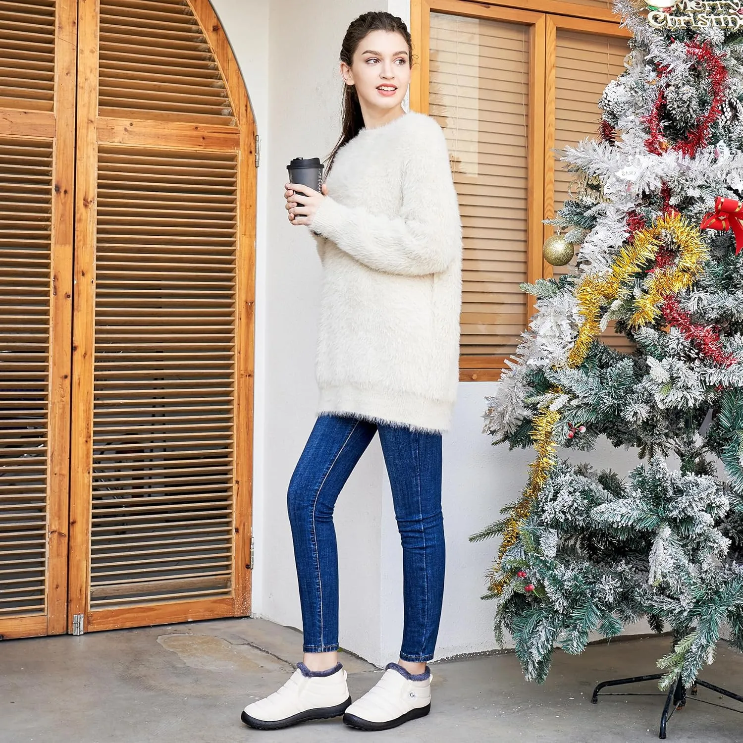 Alicegana Snow Boots for Women Winter: Warm Fur Lined Ankle Booties Comfortable Waterproof Slip On Lightweight Womens Boots