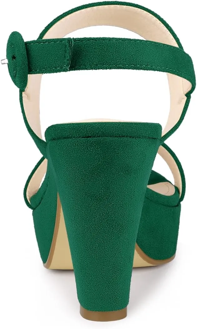 Allegra K Women's Slingback Platform Heels Chunky High Heel Sandals