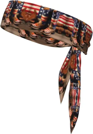American Flag with Cowboy Boots Print Sports Unisex Head Tie Moisture Wicking Quick Dry Adjustable Sweatband for Tennis