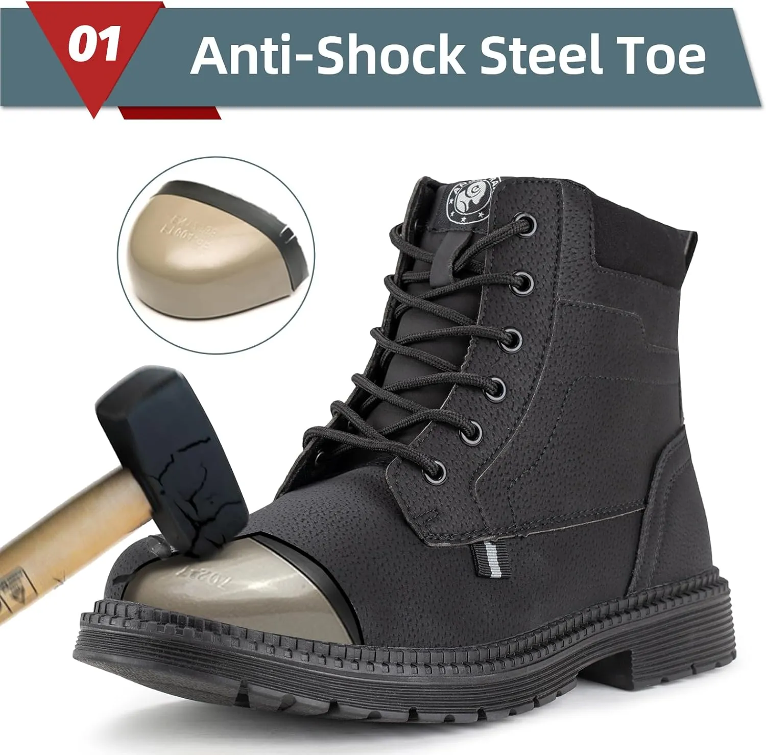 ANGRYRAM Steel Toe Boots for Men Comfortable Waterproof Construction Work Boots for Men Slip Resistant Lightweight Safety Shoes Botas de Trabajo Seguridad para Hombre