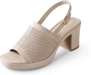 Ankis Black White Nude Heels Platform Heeled Sandals Knit Chunky Block Elastic Slingback Open Toe Ankle Strappy Heels