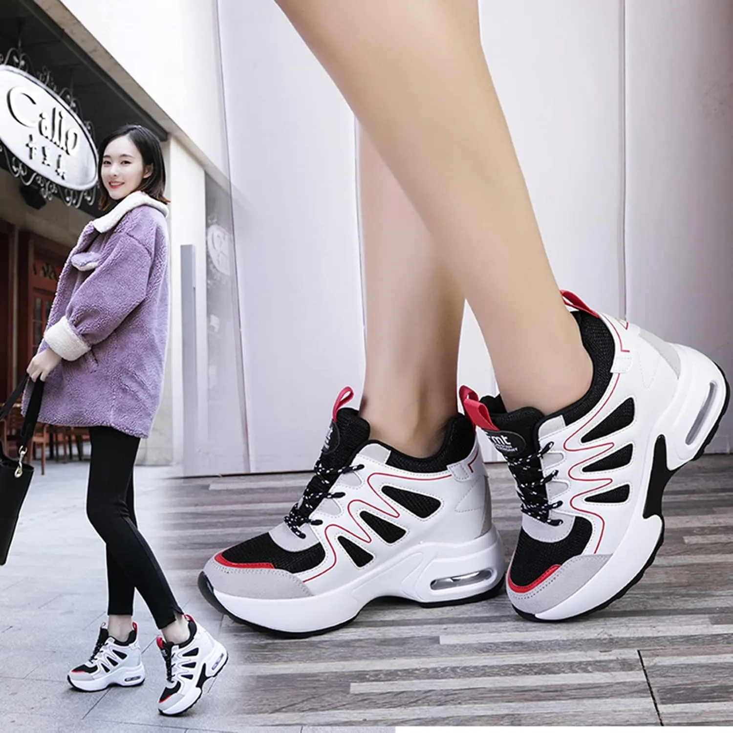 AONEGOLD Hidden Wedge Sneakers for Women Casual Platform Sneakers High Heeld Lace Up Walking Shoes Women's Fashion Sneakers