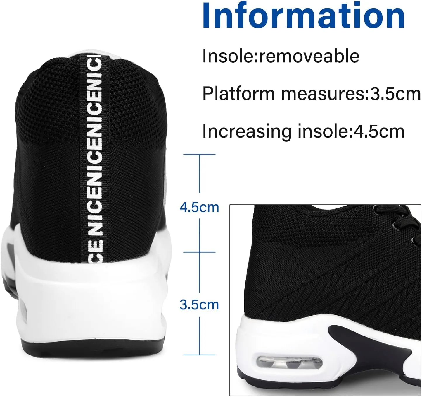 AONEGOLD Women's Wedge Sneakers Inner Heightening Walking Shoes Fashion Breathable Lightweight Air Cushion Casual Sneakers