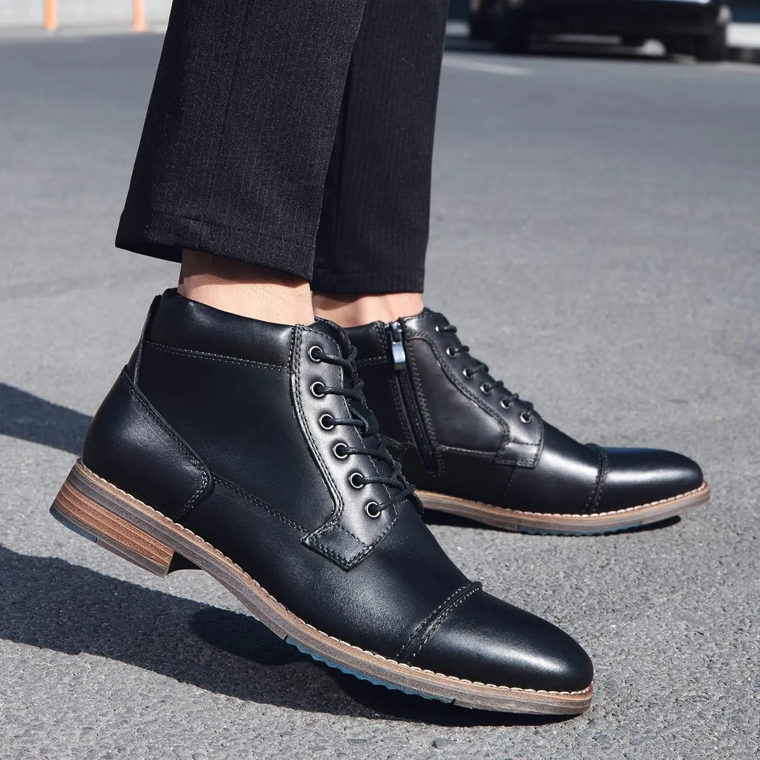 Arkbird Mens Oxford Leather Dress Boots Classic Cap Toe Side Zip Mid Top Casual Ankle Boots for Men