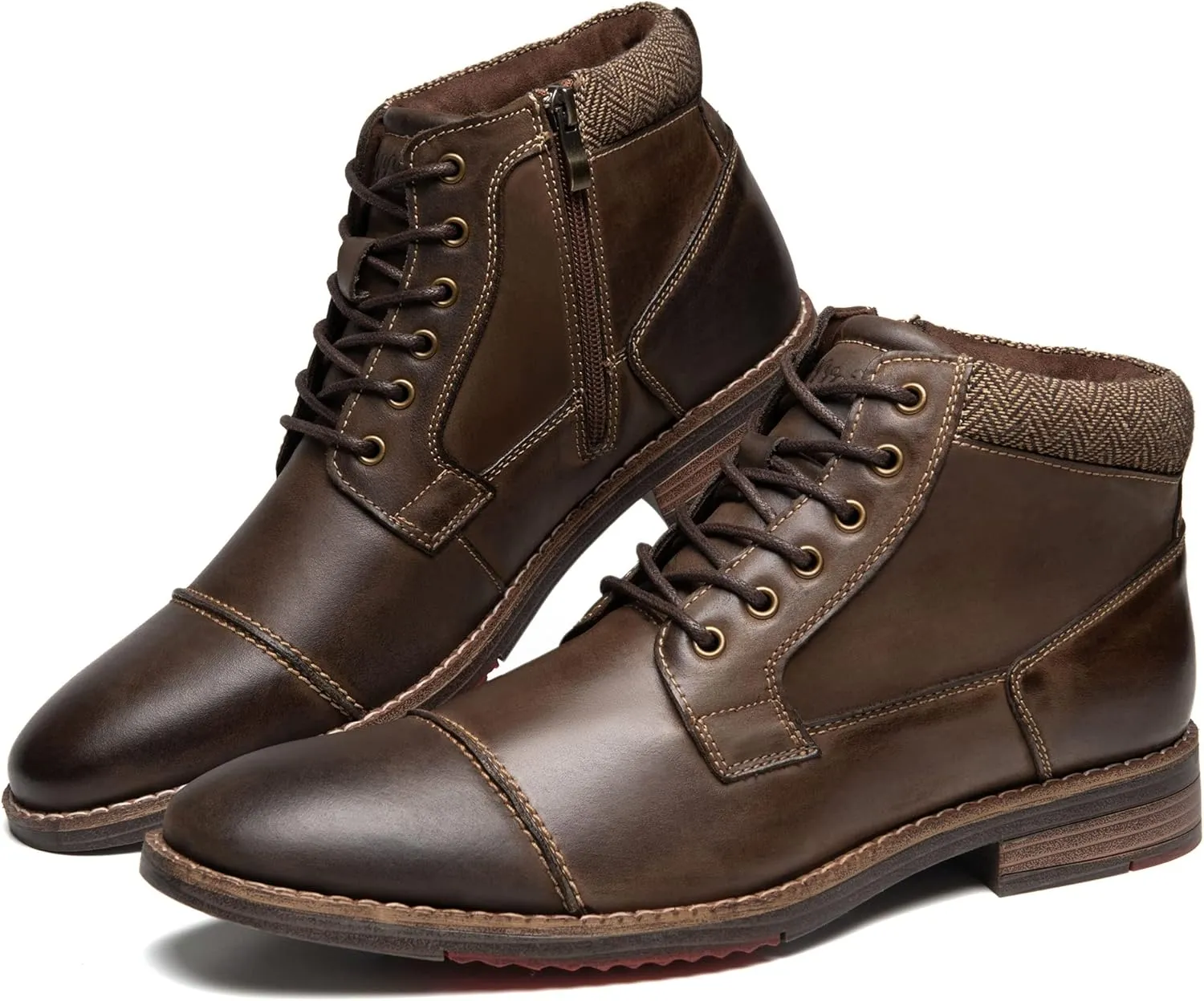 Arkbird Mens Oxford Leather Dress Boots Classic Cap Toe Side Zip Mid Top Casual Ankle Boots for Men