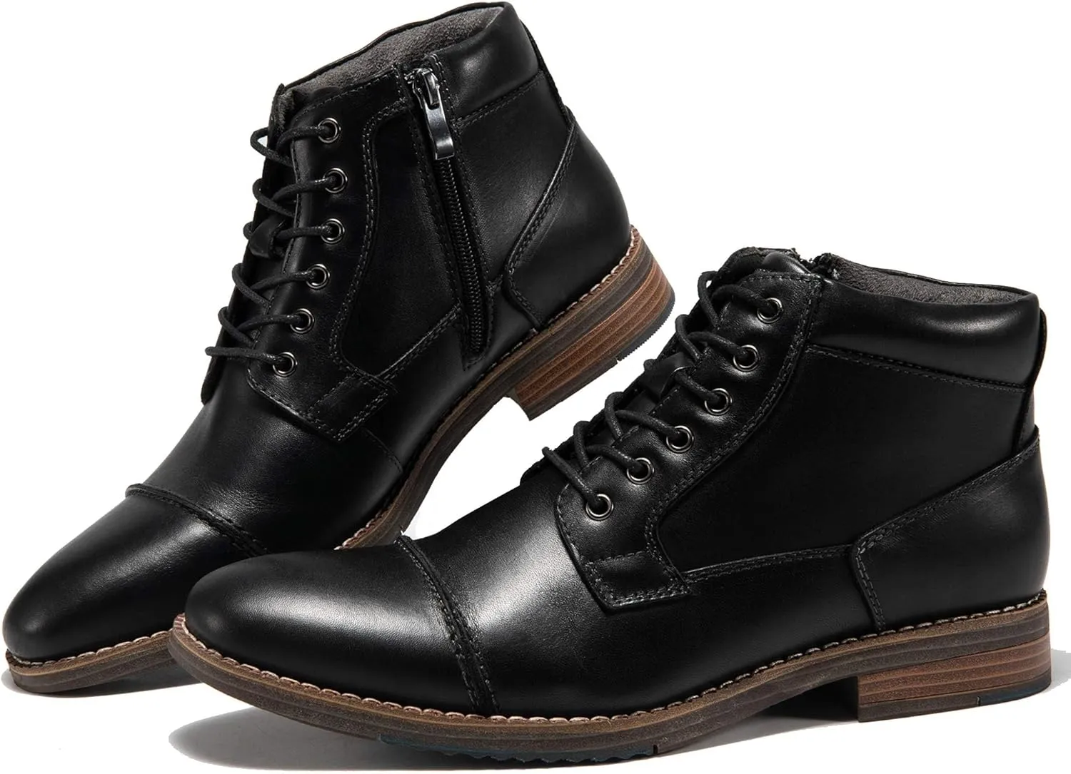 Arkbird Mens Oxford Leather Dress Boots Classic Cap Toe Side Zip Mid Top Casual Ankle Boots for Men