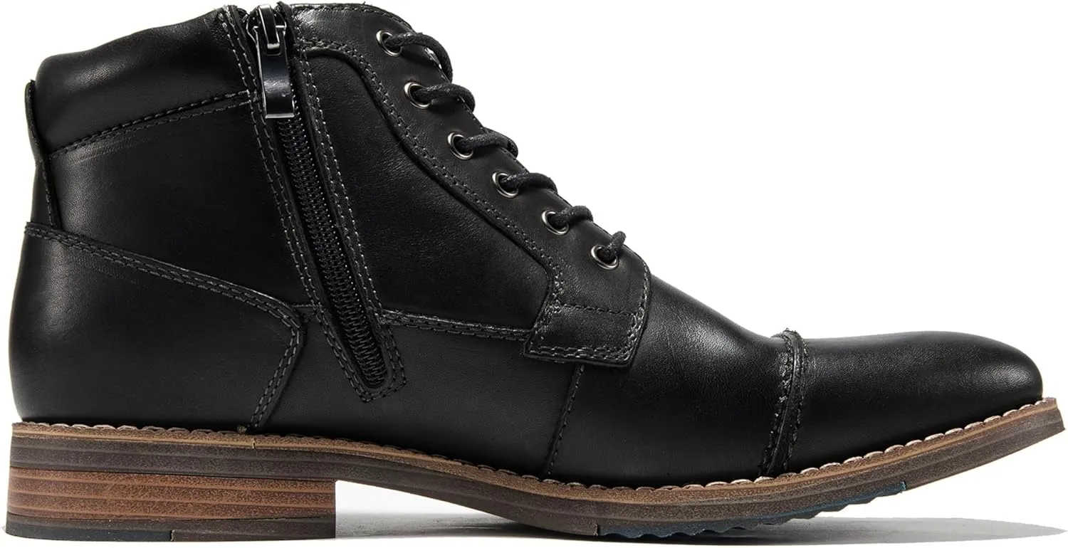 Arkbird Mens Oxford Leather Dress Boots Classic Cap Toe Side Zip Mid Top Casual Ankle Boots for Men