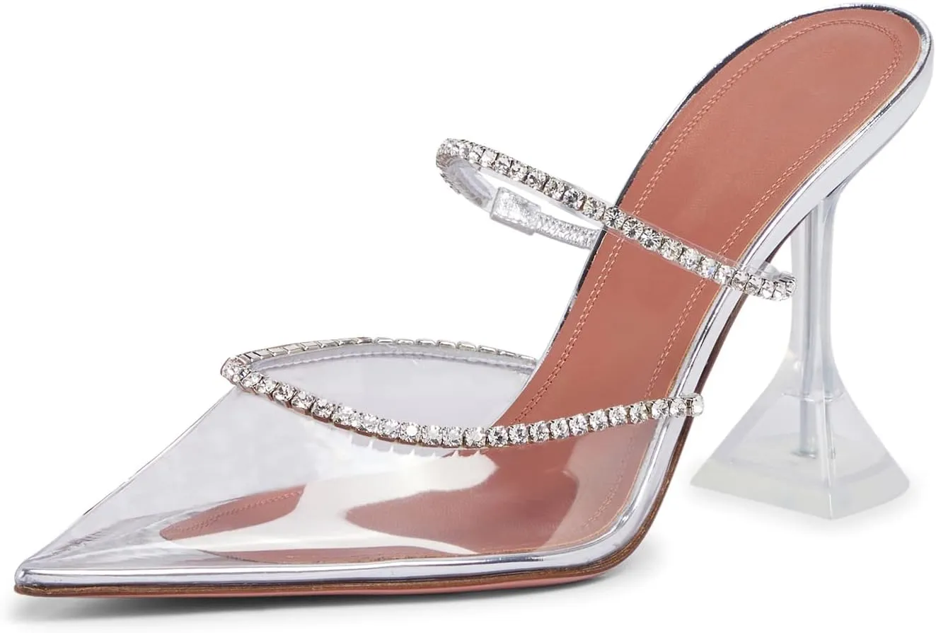 Arqa Heeled Mules for Women Rhinestone Strappy Sandals Slingback Pointed Toe Stiletto Wedding Pumps