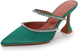 Arqa Heeled Mules for Women Rhinestone Strappy Sandals Slingback Pointed Toe Stiletto Wedding Pumps