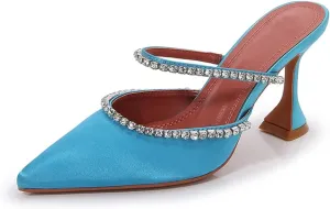 Arqa Heeled Mules for Women Rhinestone Strappy Sandals Slingback Pointed Toe Stiletto Wedding Pumps