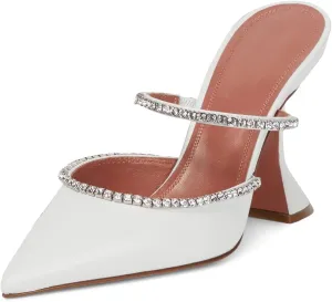 Arqa Heeled Mules for Women Rhinestone Strappy Sandals Slingback Pointed Toe Stiletto Wedding Pumps