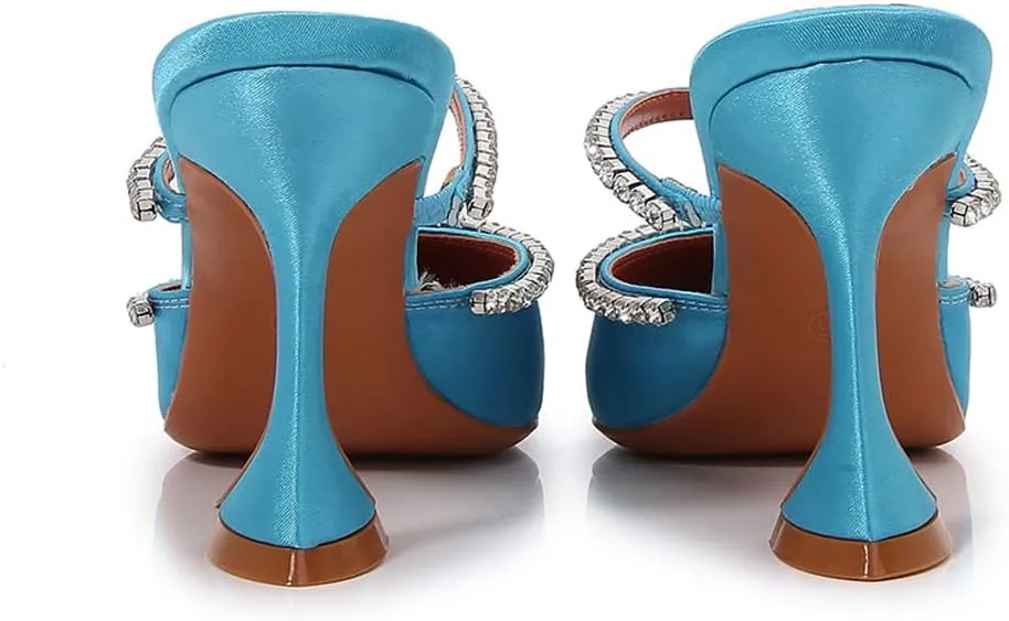 Arqa Heeled Mules for Women Rhinestone Strappy Sandals Slingback Pointed Toe Stiletto Wedding Pumps