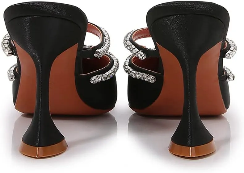 Arqa Heeled Mules for Women Rhinestone Strappy Sandals Slingback Pointed Toe Stiletto Wedding Pumps
