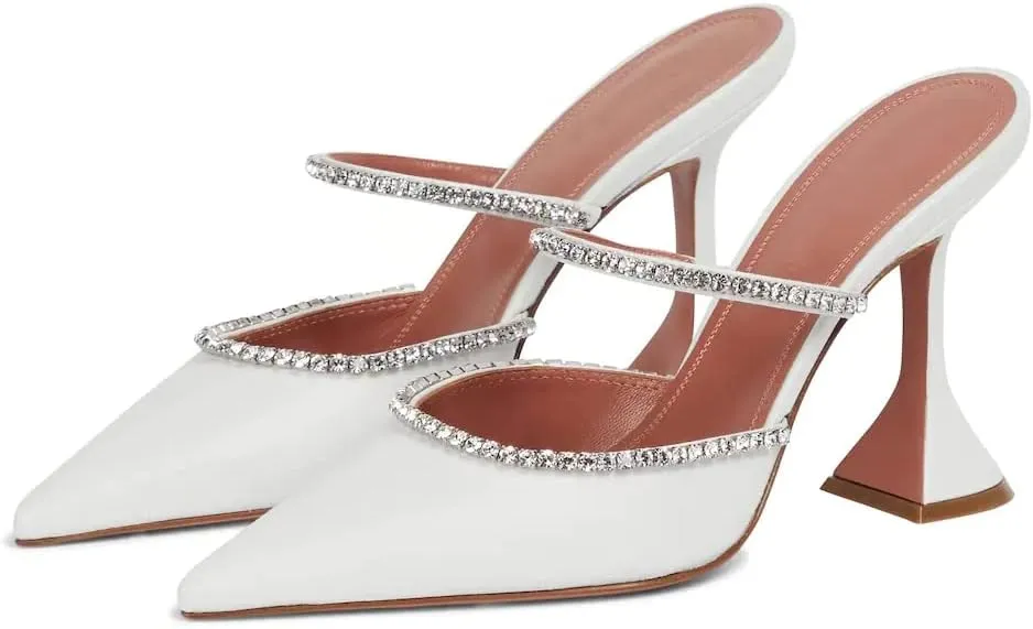 Arqa Heeled Mules for Women Rhinestone Strappy Sandals Slingback Pointed Toe Stiletto Wedding Pumps