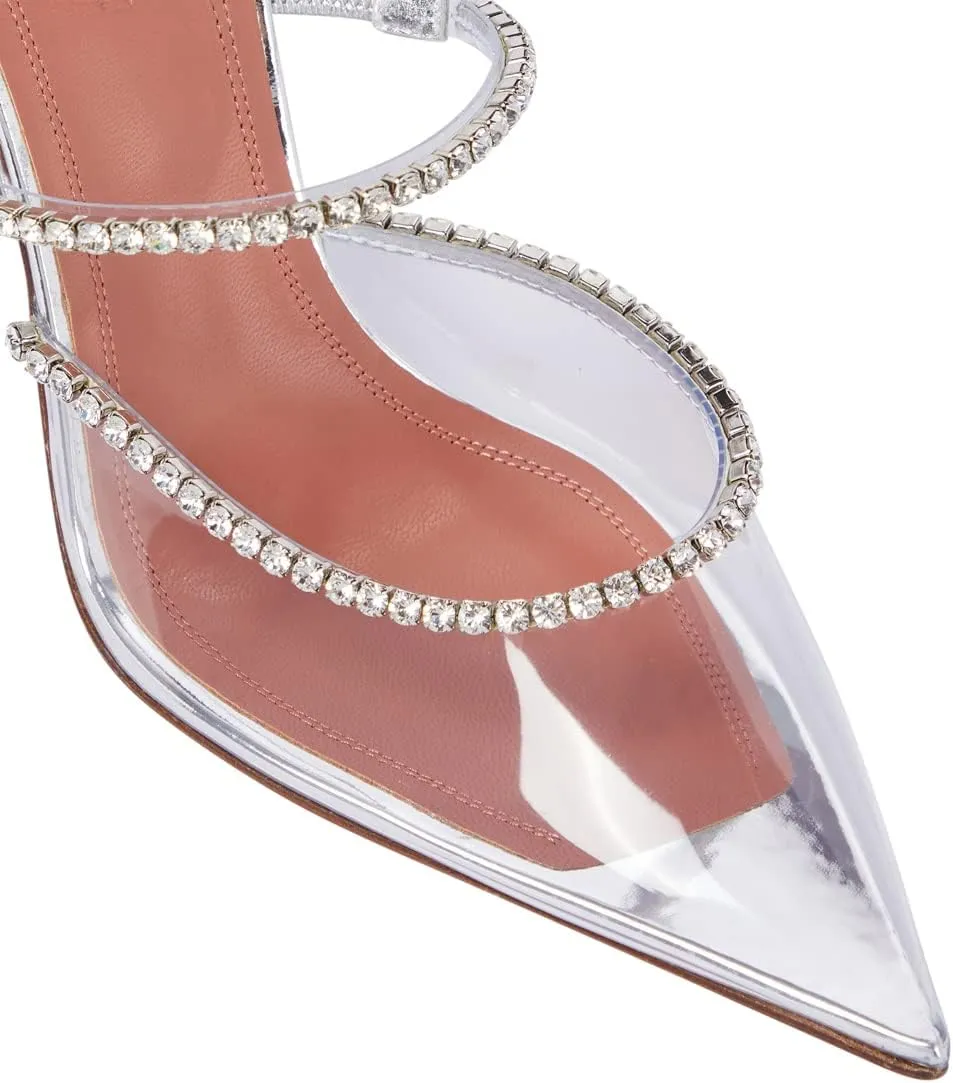 Arqa Heeled Mules for Women Rhinestone Strappy Sandals Slingback Pointed Toe Stiletto Wedding Pumps