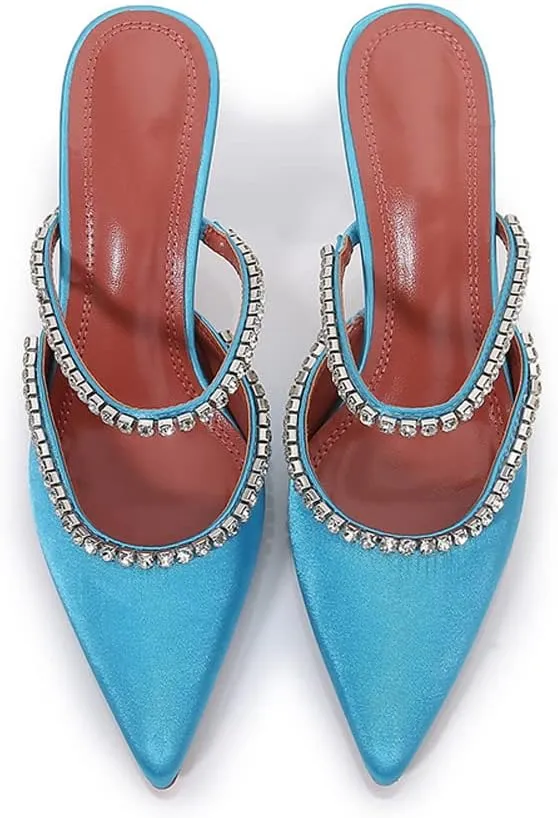 Arqa Heeled Mules for Women Rhinestone Strappy Sandals Slingback Pointed Toe Stiletto Wedding Pumps