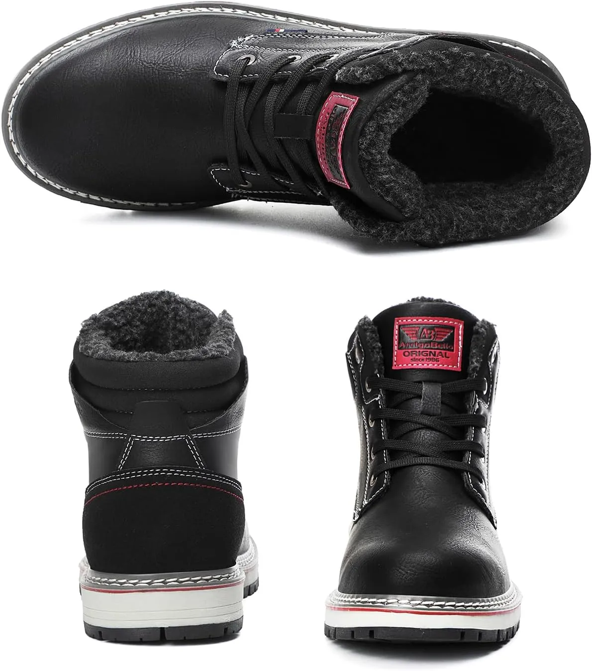 ARRIGO BELLO Mens Winter Boots Snow Casual Booties Warm Fur Mesh Lined Ankle Outdoor Lightweight Non-Slip Trekking Walking Leather Shoes