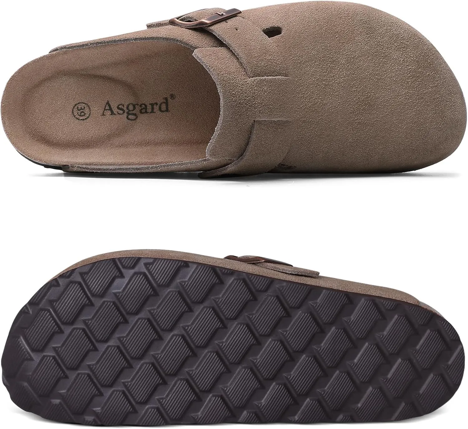 Asgard Women's Suede Clogs Leather Mules Arch Support Potato Shoes with Comfort Cork Footbed - Wide Feet Please Half Size UP