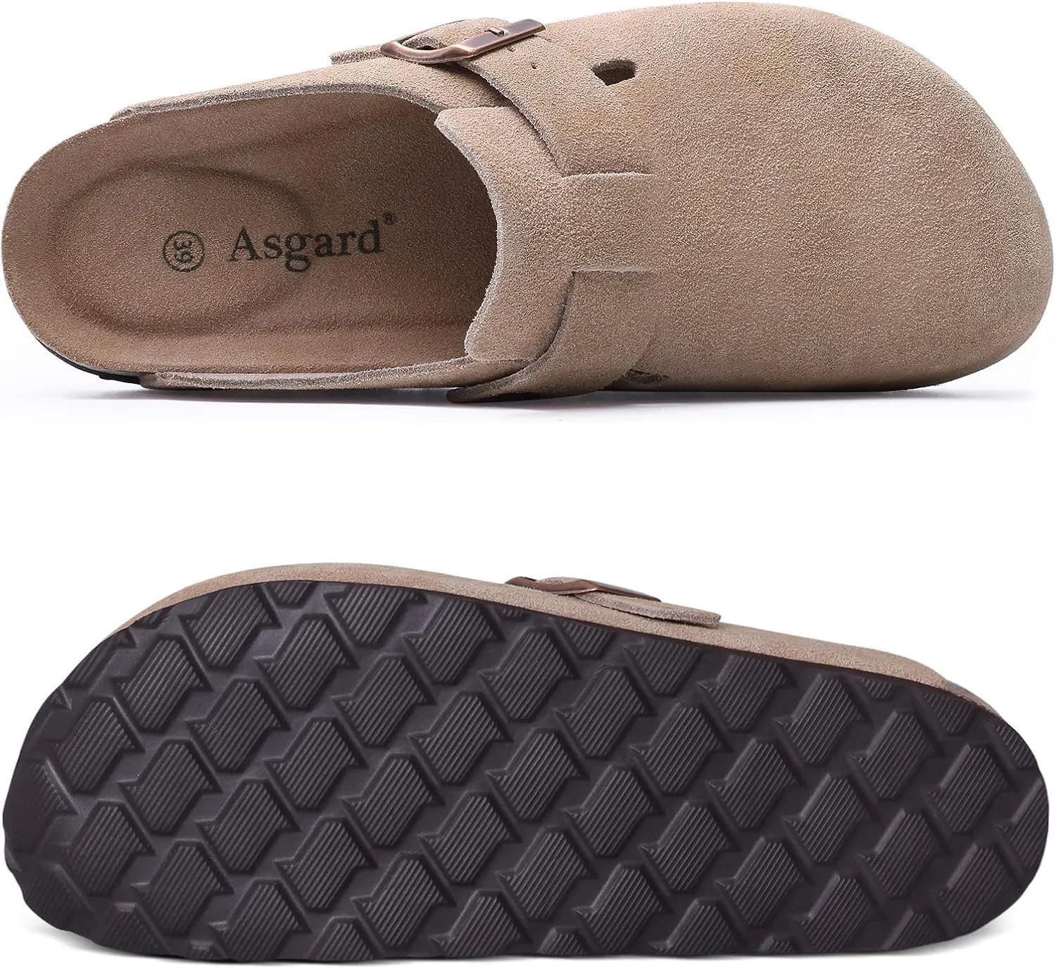 Asgard Women's Suede Clogs Leather Mules Arch Support Potato Shoes with Comfort Cork Footbed - Wide Feet Please Half Size UP