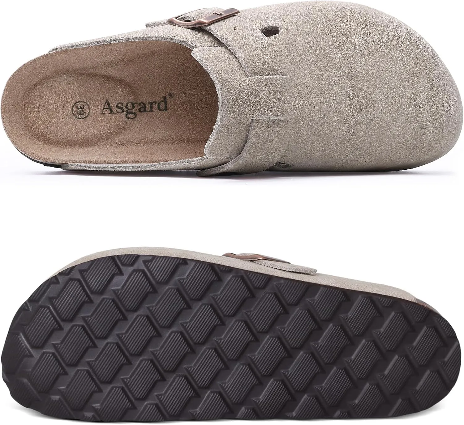 Asgard Women's Suede Clogs Leather Mules Arch Support Potato Shoes with Comfort Cork Footbed - Wide Feet Please Half Size UP