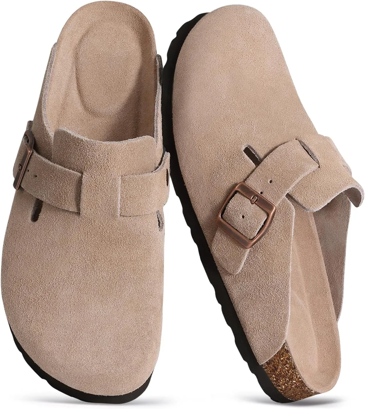 Asgard Women's Suede Clogs Leather Mules Arch Support Potato Shoes with Comfort Cork Footbed - Wide Feet Please Half Size UP
