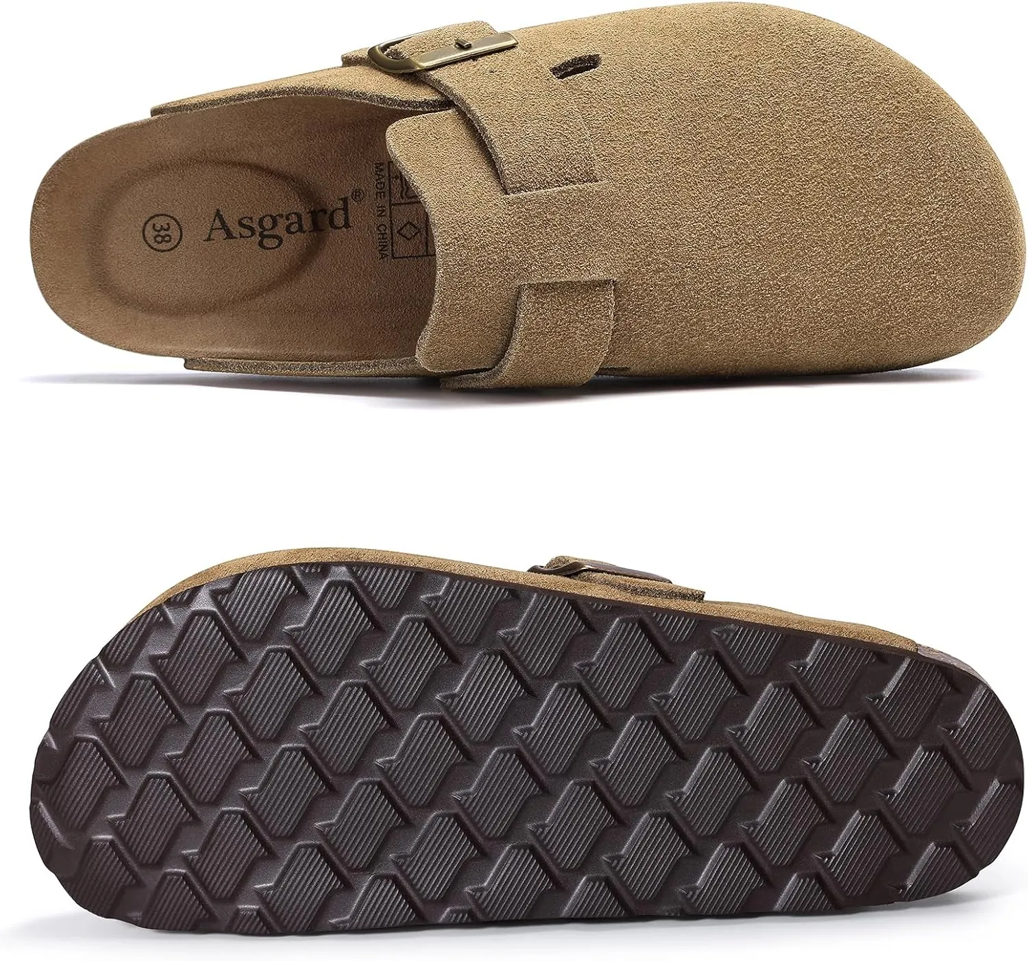 Asgard Women's Suede Clogs Leather Mules Arch Support Potato Shoes with Comfort Cork Footbed - Wide Feet Please Half Size UP
