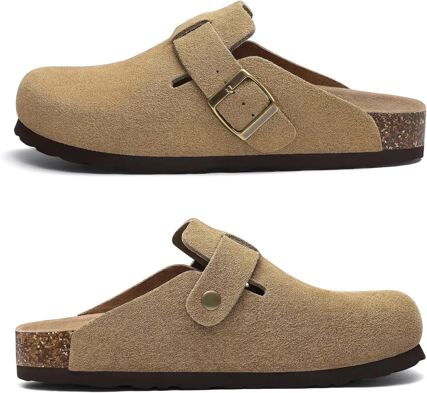 Asgard Women's Suede Clogs Leather Mules Arch Support Potato Shoes with Comfort Cork Footbed - Wide Feet Please Half Size UP